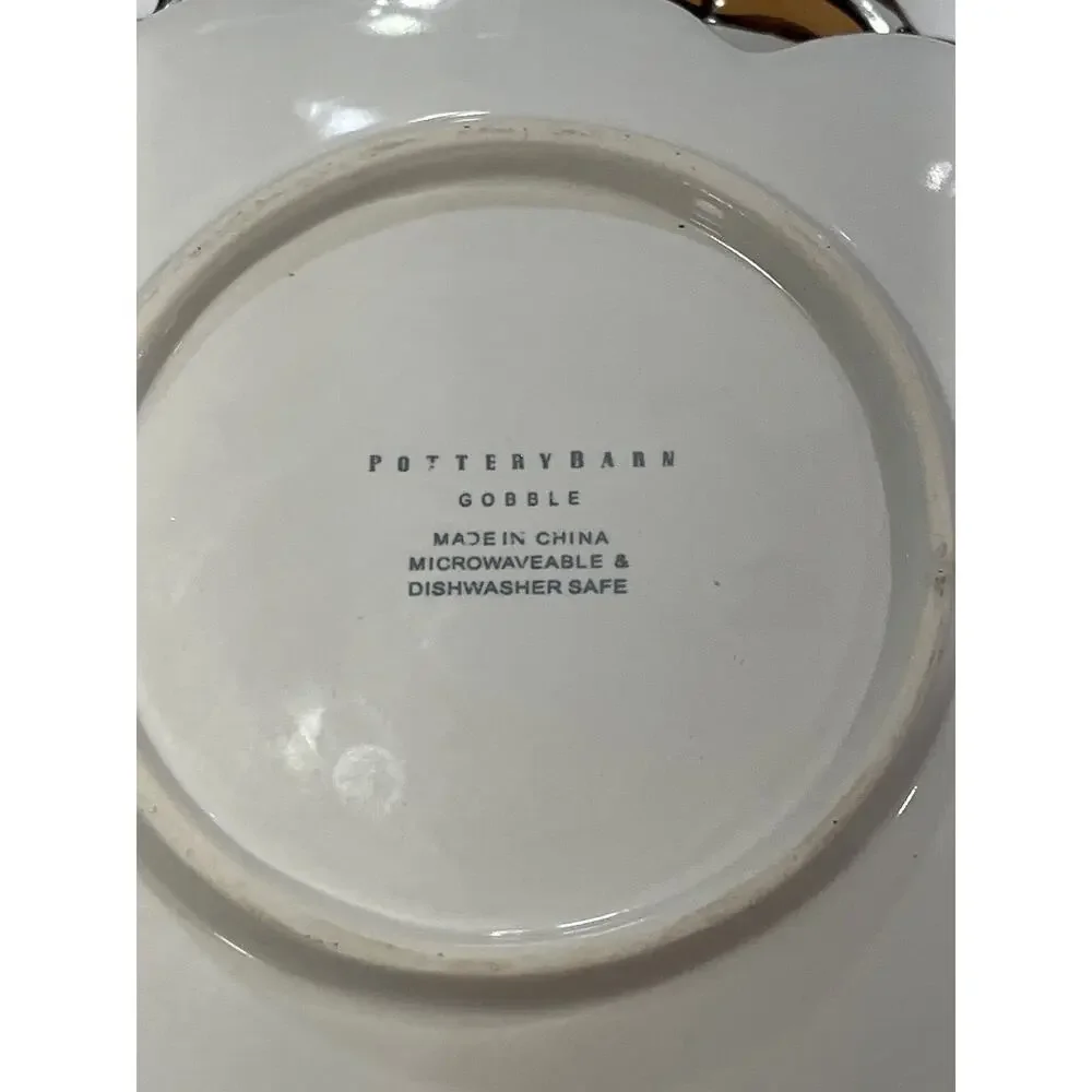 Pottery Barn Set of 4 Gobble Thanksgiving Salad‎ Dessert Turkey Appetizer Plates